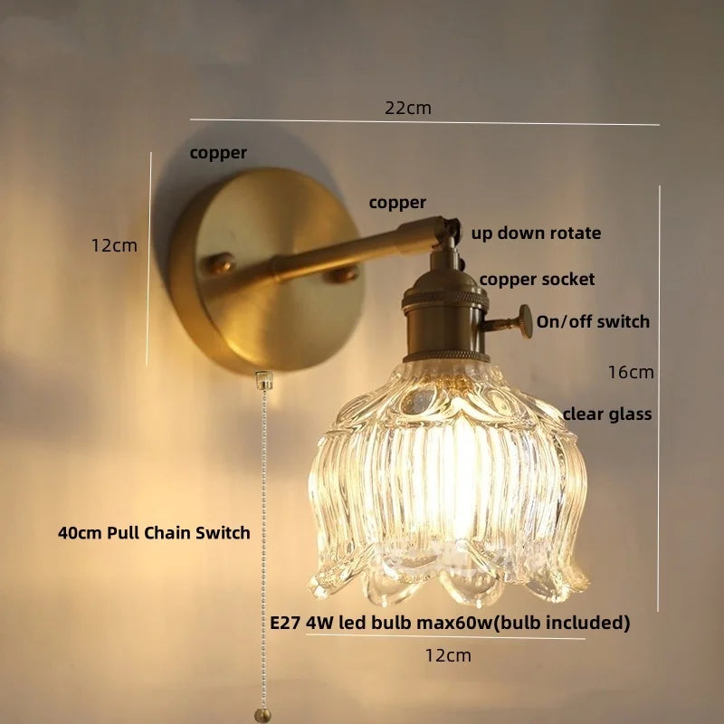 DecorBites™ Clear Flower Glass LED Wall Lamp with Pull Chain Switch