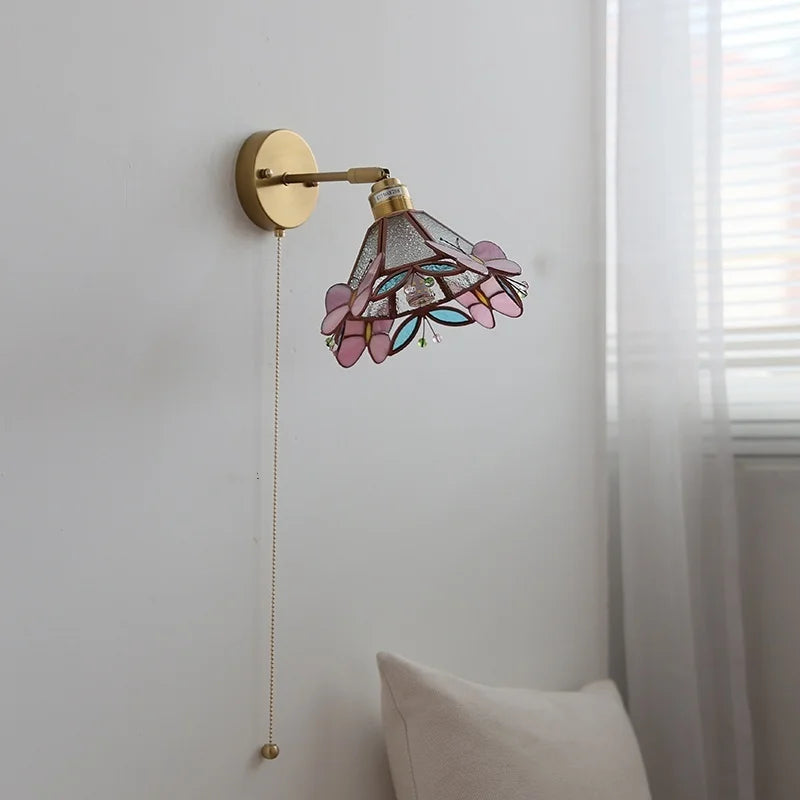 DecorBites™ Copper Butterfly Glass Wall Light Fixture Up Down Rotate LED Bedside Lamp