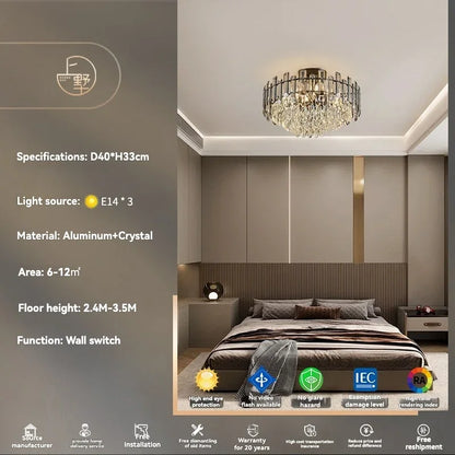 DecorBites™ Gold Crystal Ceiling Chandelier: Luxury Modern LED Pendant for Home Décor