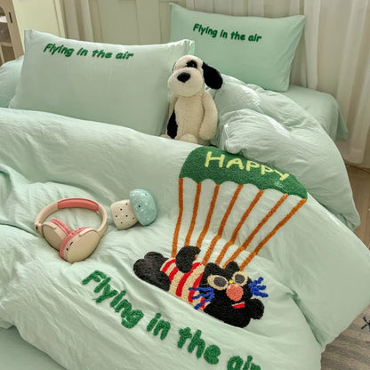 DecorBites™ Cartoon Towel Embroidery Bedding Set - Queen Size Bedclothes