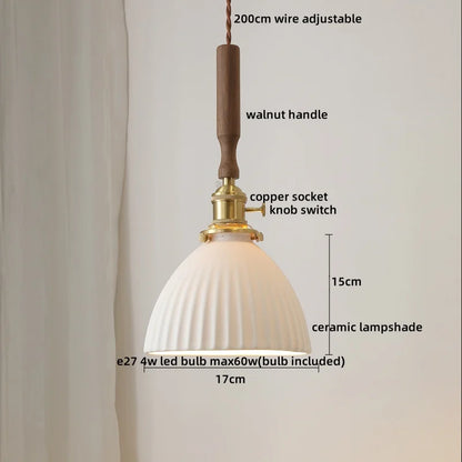 DecorBites™ Ceramic Walnut Copper LED Pendant Light Chandelier for Bedroom Living Room