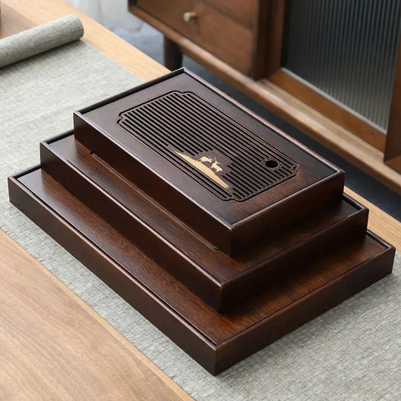 DecorBites™ Bamboo Tea Tray Drainage Storage Kung Fu Tea Set Household Board