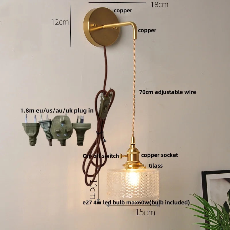 DecorBites™ Clear Glass LED Wall Light with Pull Chain Switch for Modern Decor