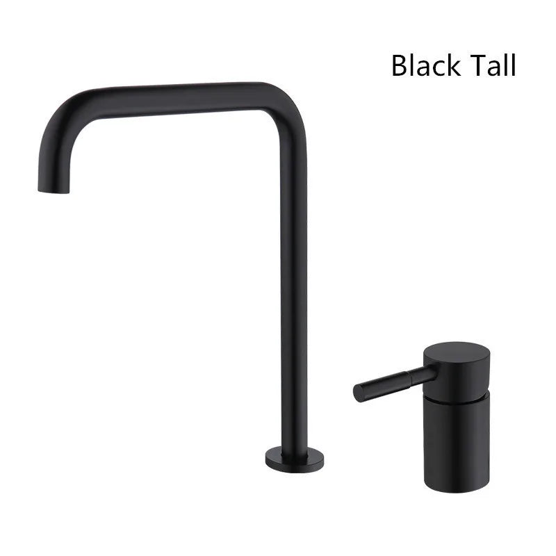 DecorBites™ Black Basin Faucet: Brushed Gold Two-Hole Bathroom Sink Tap with Rotating Spout