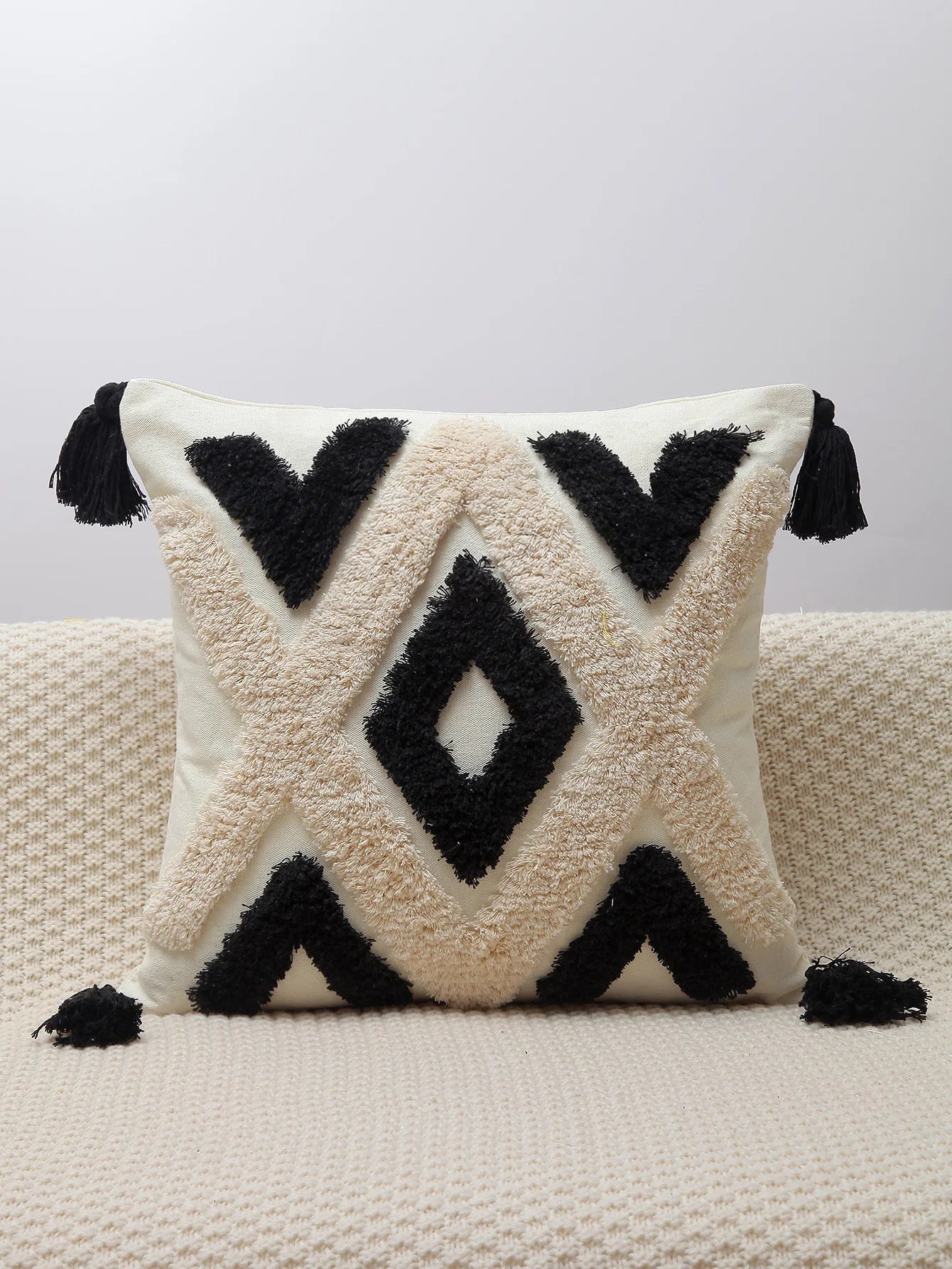DecorBites™ Geometric Chenille Embroidered Pillow Covers Boho Moroccan Style Decor