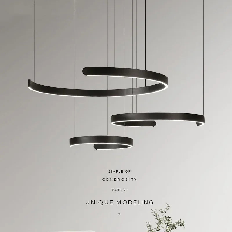 DecorBites™ Black LED Chandelier Pendant Light for Foyer Stairs Bar, Minimalist Indoor Hanging Lamp