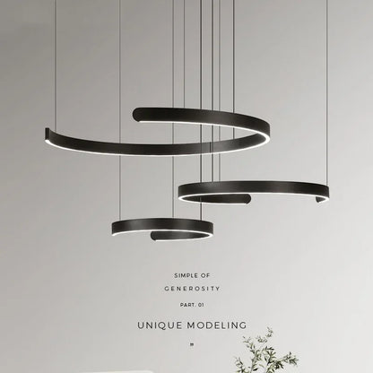 DecorBites™ Black LED Chandelier Pendant Light for Foyer Stairs Bar, Minimalist Indoor Hanging Lamp