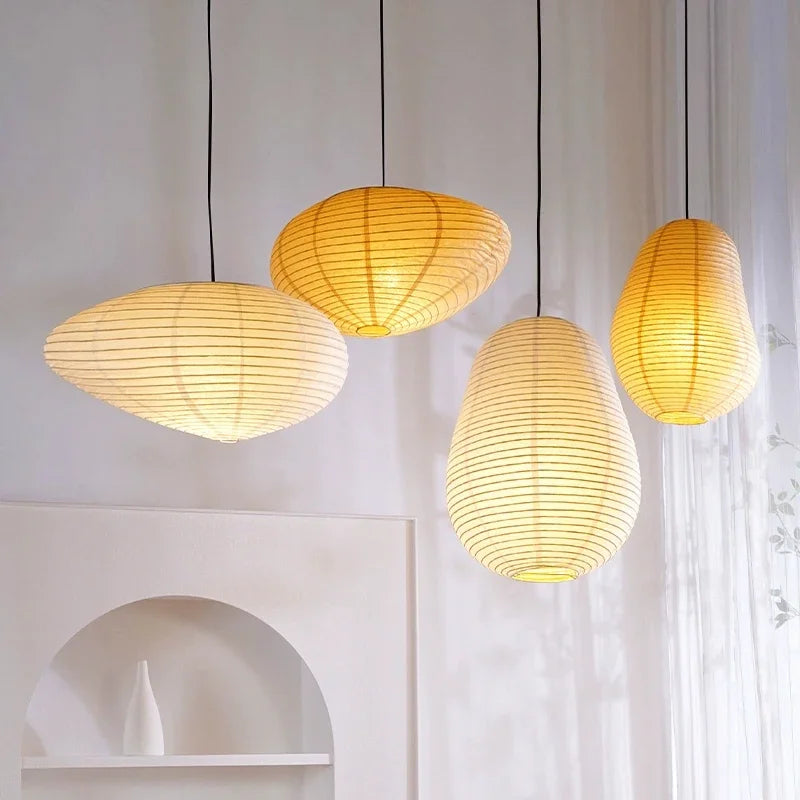 ™ Japanese Rice Paper LED Pendant Lamp for Living Room Dining Cafe