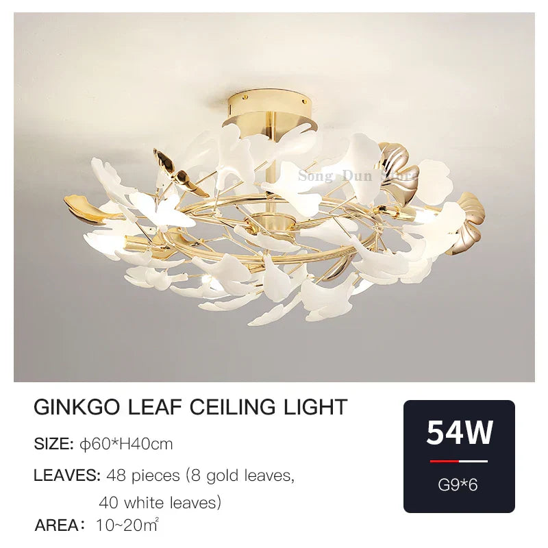 DecorBites™ Ginkgo Leaf Bedroom Lamp: Post-modern Romantic Art Ceiling Light for Master Bedroom