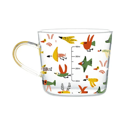 DecorBites™ 500ml Glass Mug with Handle and Scale for Breakfast Milk at Home or Office