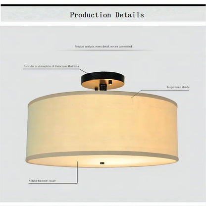 DecorBites™ Country Fabric LED Ceiling Light, Modern Wrought Iron Chandelier for Dining Room