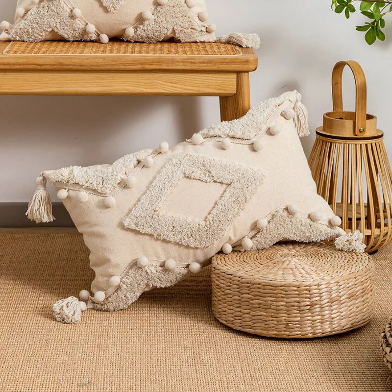 DecorBites™ Beige Boho Style Cushion Cover 45x45/30x50cm - Handmade Square Pillow Case