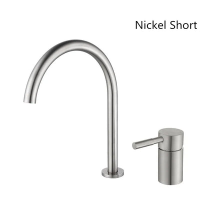 DecorBites™ Black Basin Faucet: Brushed Gold Two-Hole Bathroom Sink Tap with Rotating Spout