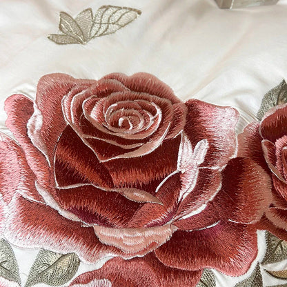 DecorBites™ Butterfly Flowers Embroidery Ruffles Wedding Bedding Set: 1400TC 100% Egyptian Cotton