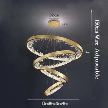 DecorBites™ Crystal Led Chandelier: Modern Luxury K9 Ring Dimmable Circle Hanging Lamp - Bedroom Living Dining Room Lighting