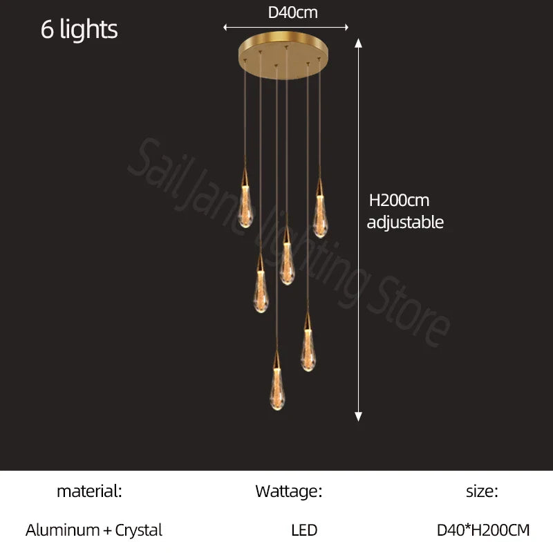 DecorBites™ Gold Crystal Chandelier for Modern Living, Dining & Stair Lighting