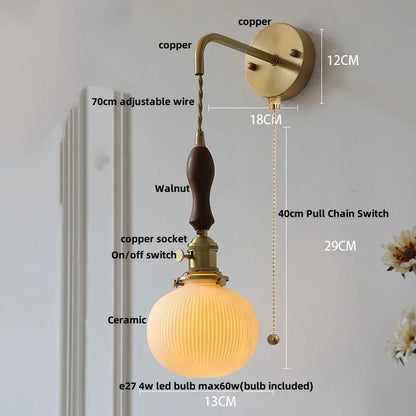 DecorBites™ Copper Ceramic LED Wall Light Fixture Pull Chain Switch Modern Wall Lamp