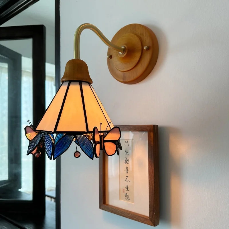 DecorBites™ Butterfly Glass LED Wall Light with Copper Arm for Home Decor.