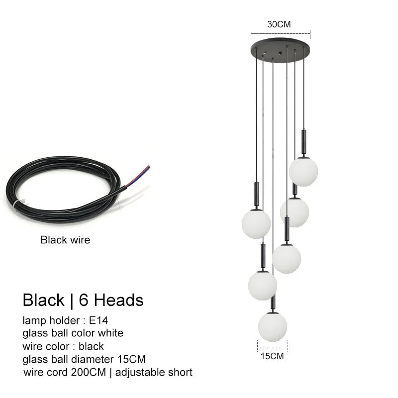 DecorBites™ LED Glass Ball Chandelier: Stylish Lighting for Home, Hotel, and Indoor Spaces