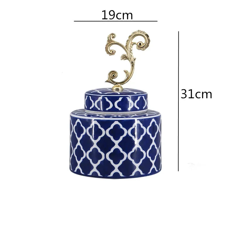 DecorBites™ Blue & White Porcelain Covered Vase Jar: Retro Chinese Home Decor Flower Arrangement & Organization