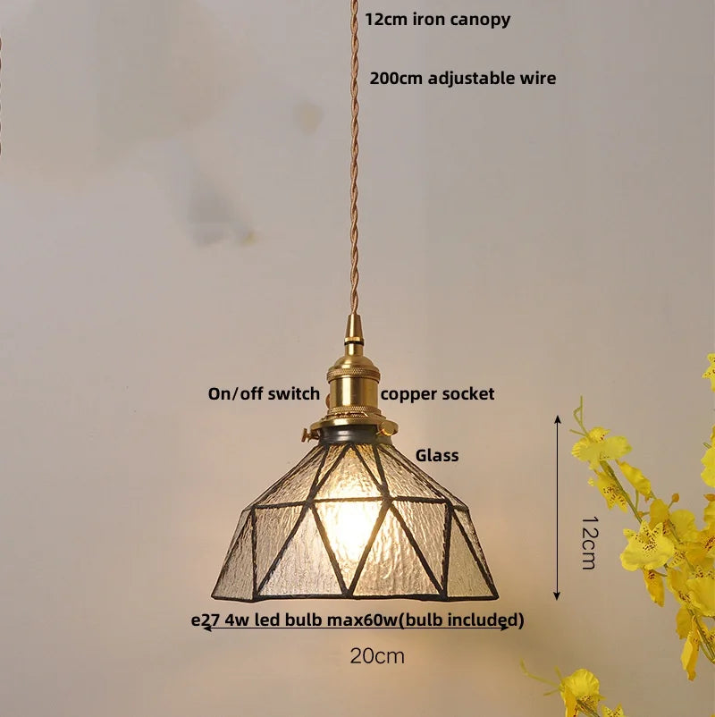 DecorBites™ Blue Glass LED Pendant Light Fixture with Adjustable Copper Knob Switch