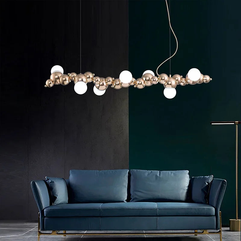 DecorBites™ Caterpillar Metal Ball Chandelier: Modern Creative Long Bar Pendant Light for Kitchen Dining Room
