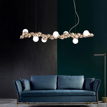 DecorBites™ Caterpillar Metal Ball Chandelier: Modern Creative Long Bar Pendant Light for Kitchen Dining Room