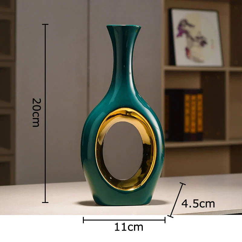 DecorBites™ Gold Ceramic Vase with Artificial Flowers for Elegant Room Decor