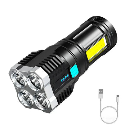 DecorBites™ LED Flashlight: High-light with 4 Lamp Beads, COB Floodlight, USB Rechargeable Outdoor Torch