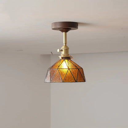 DecorBites™ Amber Glass LED Ceiling Light Modern Wood Canopy Kids Room Fixture