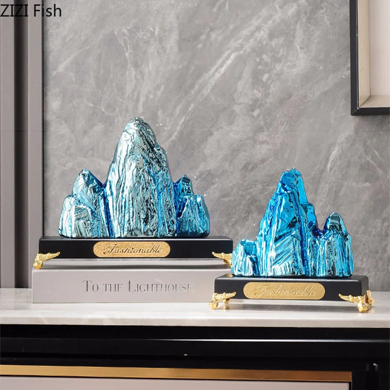 DecorBites™ Ceramic Mountain Sculpture Decor - Golden/Silver Landscape Ornament