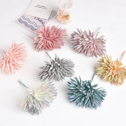 DecorBites™ 6pc 12cm Silk Mini Handmade Bouquet Wedding Home Decoration Fake Flowers