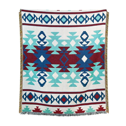 DecorBites™ Beach Blanket Sofa Cover - American Country Plaid Blanket - Cotton Tassel Throw Tapestry