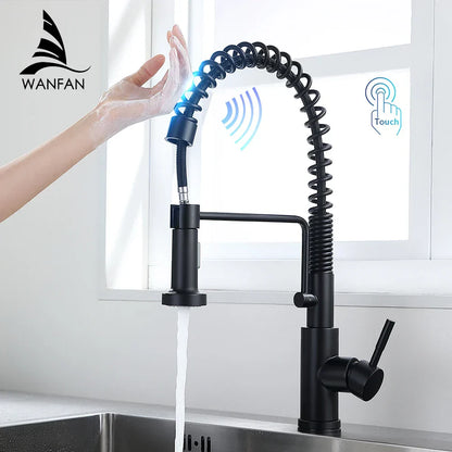 DecorBites™ Brush Nickel Sensor Kitchen Faucet | Stainless Steel Smart Induction Tap with Touch Control
