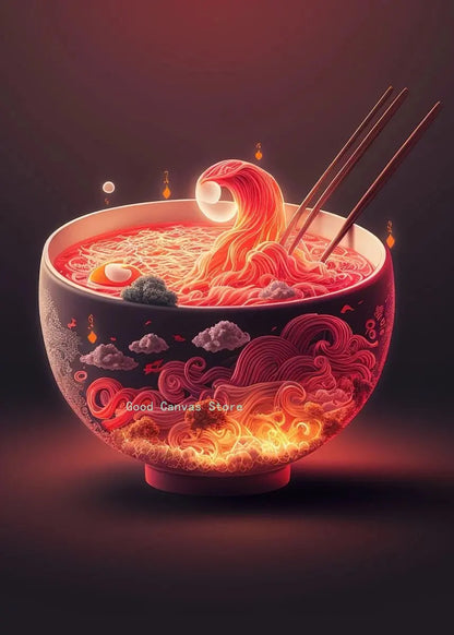 DecorBites™ Japanese Food Neon Posters Canvas Painting for Home Kitchen Decor