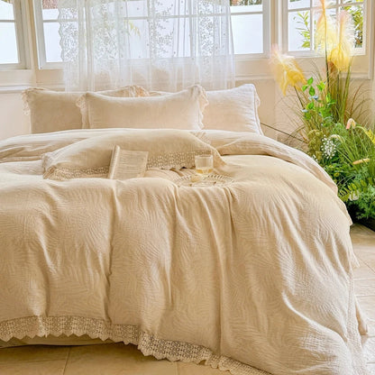 DecorBites™ French Lace Ruffles Bedding Set Queen King Size 4Pcs