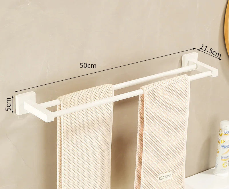 DecorBites™ Bathroom Set: Cream White Shelf, Towel Rack, Paper Holder, Brush Holder & Hardware