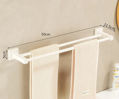 DecorBites™ Bathroom Set: Cream White Shelf, Towel Rack, Paper Holder, Brush Holder & Hardware