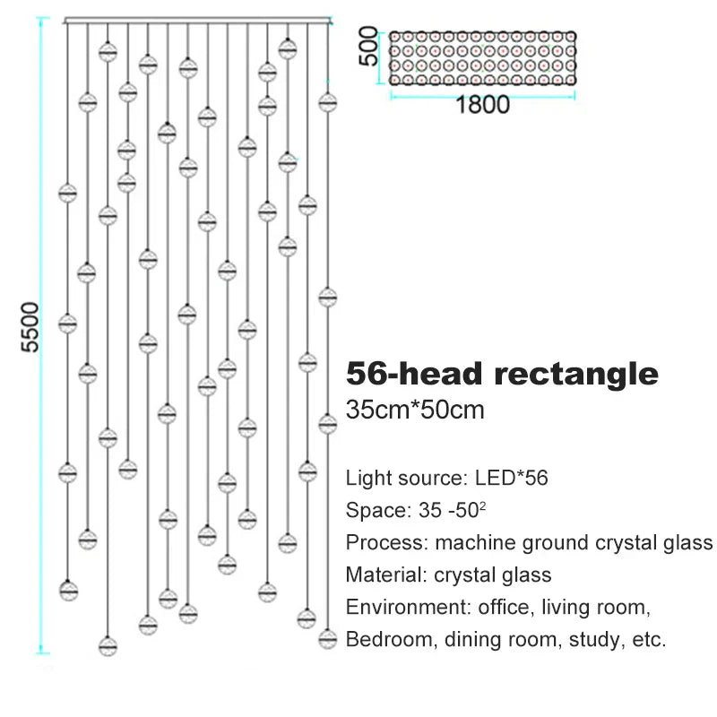 DecorBites™ Crystal Ball Chandelier Pendant Light for Staircase Hallway Bar Décor