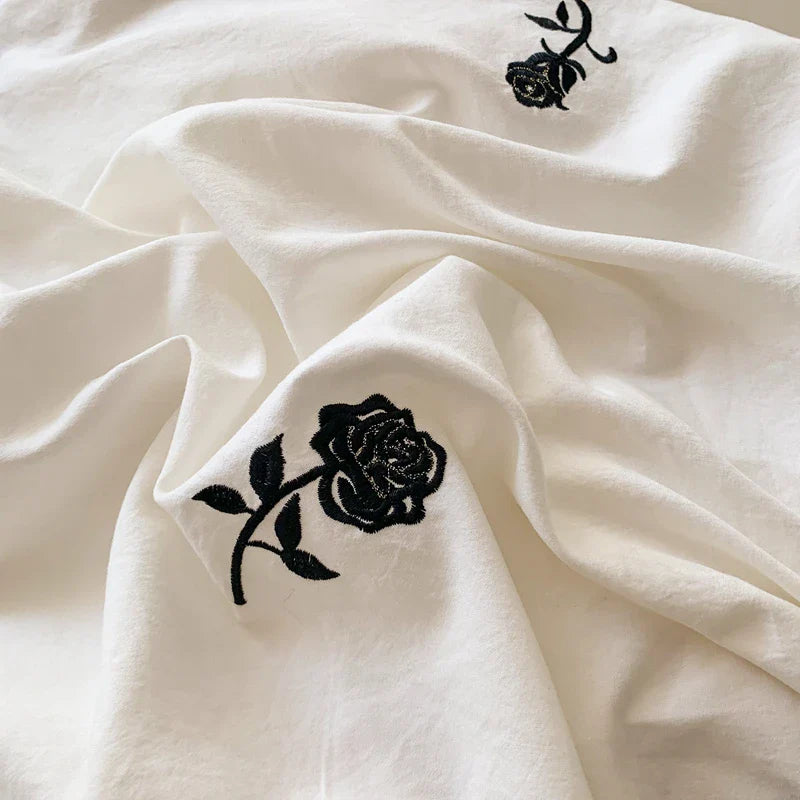 DecorBites™ Rose Embroidered Duvet Cover Set, Princess Style