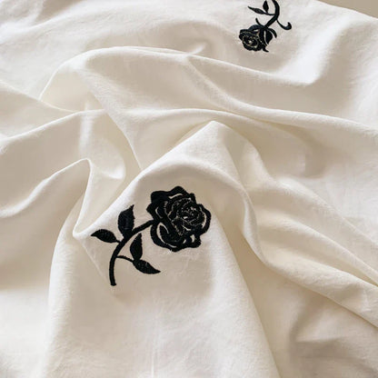 DecorBites™ Rose Embroidered Duvet Cover Set, Princess Style