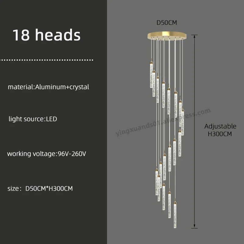 DecorBites™ Golden LED Crystal Chandelier for Living Room Staircase
