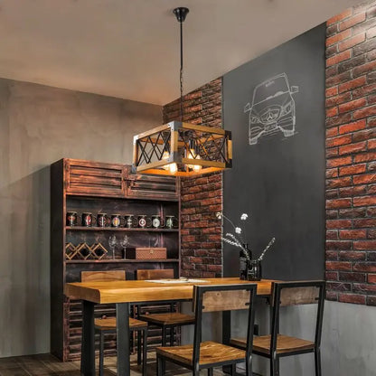 DecorBites™ 6-Head Industrial Style Pendant Lamp - Retro Solid Wood Iron Table Light