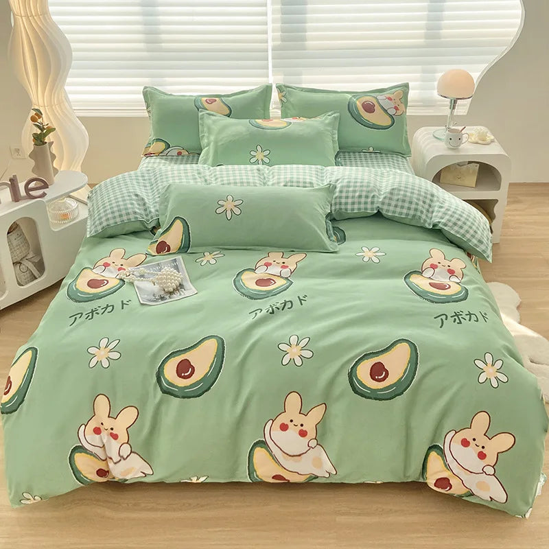 DecorBites™ Aloe Cotton Printed Bed Sets 4Pcs Soft Cozy Bedding Set for Adults