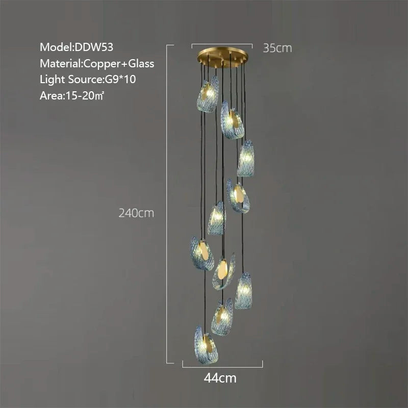 DecorBites™ Blue Peacock Leaf Glass Designer Chandeliers Lighting
