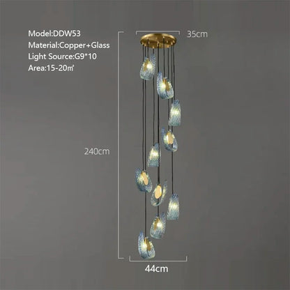 DecorBites™ Blue Peacock Leaf Glass Designer Chandeliers Lighting