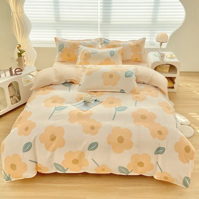 DecorBites™ Aloe Cotton Printed Bed Sets 4Pcs Soft Cozy Bedding Set for Adults