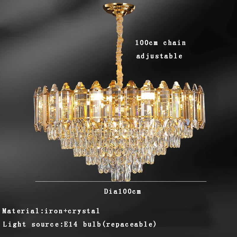 DecorBites™ Gold Amber Crystal Chandelier Lights Modern Room Decor Hanging Lamp