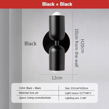DecorBites™ Cream 2Head Macaron LED Wall Lamp in Black for Home Decor