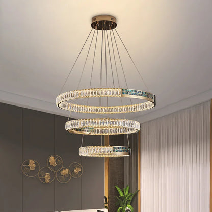 DecorBites™ Crystal Ring Ceiling Chandelier | Stainless Steel | Luxury Home Decor